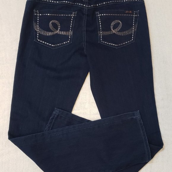 Bootcut Dark Wash Embroidered Jeweled Low Rise Womens Seven7 Jeans Size 27 - Picture 3 of 12